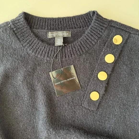 SAKS FIFTH AVENUE Belted Midi Knit Sweater Dress, Black, Size M, NWT - Picture 3 of 5